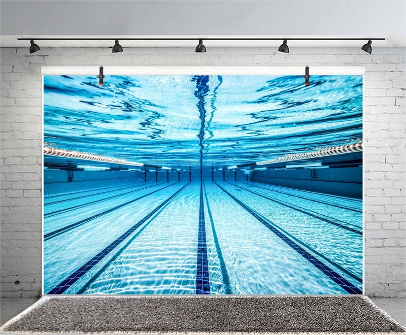 LFEEY 7x5ft Blue Swimming Pool Photography Backdrop Sports Theme Fitness Swim Competition Exercise Photo Background Men Boys Girls Adults Photo Studio Props Swimming Pool Backyard Photo Backdrop - Image 4